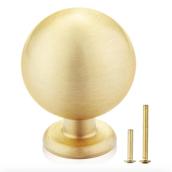 QOGRISUN 10-Pack Solid Brass Cabinet Knobs – Brushed Gold Round Sphere, 1.1” - Picture 1 of 11
